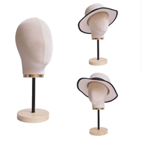 Base en bois de comptoir avec tête de dôme en toile perruque présentoir tête de mannequin en tissu