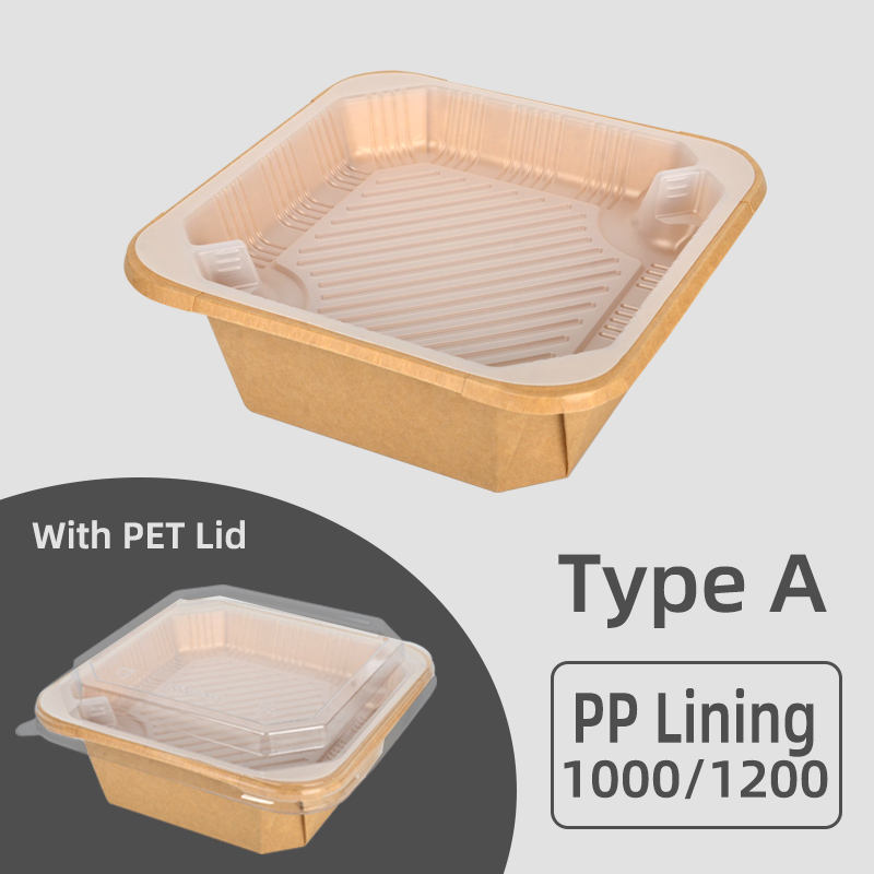 ชามคราฟท์สี่เหลี่ยม + ฝาสัตว์เลี้ยง + ประเภท-ซับใน PP