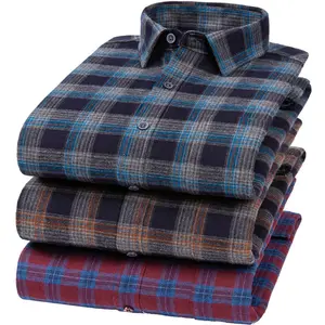 Custom Winter Cotton Plush Warm Long Sleeve Shirt Plaid Thickened Flannel Button Up Shirts Men
