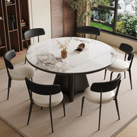 Ensemble table et chaises de salle à manger pliables et extensibles en dalles de pierre carrées à rondes, style rétro italien, avec cuisinière à induction intégrée pour villa