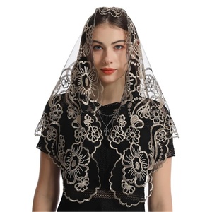 त्रिकोणीय चर्च सिर कवर कढ़ाई शादी के फीता घूंघट - Product Image 6