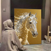 Peinture diamant DIY TRUSTEK style riche, cheval doré, post-moderne, encadrée, faite à la main, taille personnalisée, décoration haut de gamme pour salon