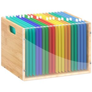 Boîte de rangement pour dossiers en bambou et acrylique, boîtes de rangement pour dossiers suspendus, boîte de rangement décorative pour documents, bac de classement transparent - Product Image 2