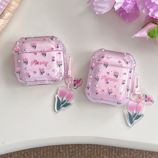 Pink Fresh Floral Design Suitable for AirPods 4 Protective case Bluetooth Headphone case Anti Drop for iPhone