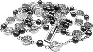 Collar con cuentas de Metal de hematita para hombres y mujeres, collar con Cruz, rosarios de Santa oración - Product Image 2