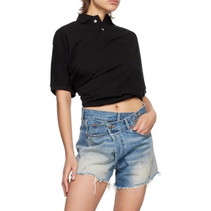 Shorts de Mezclilla Azules de Alta Calidad con Dobladillo Desgastado, 13 oz, Sin Elasticidad, para Mujer - Product Image 6