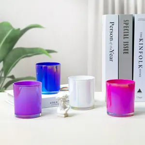 Pack of 6 Luxury Fashion Iridescent Rainbow Empty Glass Candle Jar Color  Luxury Holographic Candle Jar with Lid - AliExpress