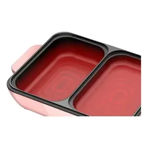 Grill électrique double module avec plaque amovible et contrôle de température réglable pour un usage domestique, 1500W, rose, aluminium - Product Image 3