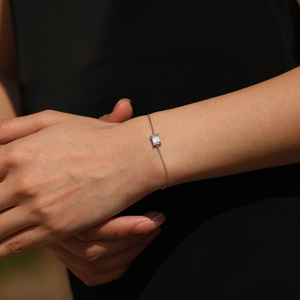 S925 Sterling <b>Silver</b> 18k gold <b>thin</b> <b>chain</b> bracelet Minimalist <b>Chain</b> Bracelet With Emerald Cut Crystal For Women's Everyday Wear - Product Image 5
