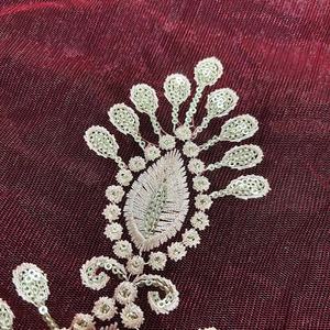 高級フレンチジャカードドット焼けオレンジレース刺繍生地ビーズスパンコールメッシュニット刺繍ナイジェリアレース用 - Product Image 3