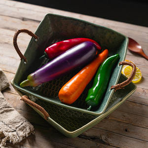 Assiette creuse en céramique tressée style japonais, faite à <span class=keywords><strong>la</strong></span> main, rétro, grande assiette de service pour fruits, couleur unie, récipient alimentaire domestique - Product Image 2