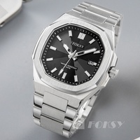 Reloj Deportivo de Lujo para Hombre, Personalizado OEM/ODM, Movimiento de Cuarzo, Caja Cuadrada, Resistente al Agua 5BAR, Acero Inoxidable, Color Negro, Venta al Por Mayor