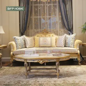 BFP HOME Französischer Luxus stil Massivholz möbel High-End-Sofa Klassisches Wohnzimmer-Sofa garnitur mit Gold-/Silber farbe