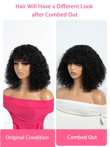 Parrucca corta senza colla jerry riccia con frangetta profonda parrucche da donna in evidenza colore marrone <span class=keywords><strong>acqua</strong></span> arricciatura bob parrucca capelli umani - Product Image 3