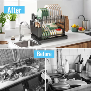 Modern <b>Dish</b> Rack Space-Saving 2-Tier <b>Dish</b> Drainer Organizer Drainboard Set Folding Drying Rack Drainer Cutlery Drainer - Product Image 3