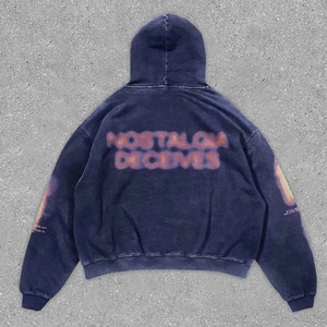 Sudadera con Capucha para Hombre, Estilo Urbano, Gruesa, 500gsm, Vintage, Desgastada, Impresión Digital DTG, Lavada con Ácido, Fabricante Personalizado, Venta al Por Mayor - Product Image 5