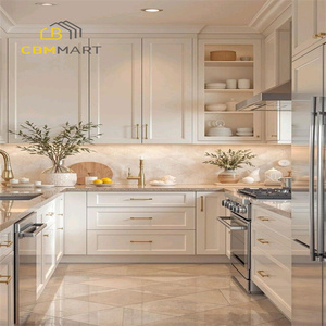 Mobili da <span class=keywords><strong>Cucina</strong></span> in Legno Massello CBMmart con Top in Quarzo, Design con Finestra in Vetro e Ampia <span class=keywords><strong>Cappa</strong></span> Aspirante - Product Image 4