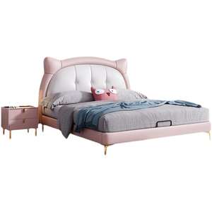 Cadre de lit pour enfants rose moderne avec design en forme d'animal rembourré, construction en bois souple, meubles de rangement, ensemble de chambre <span class=keywords><strong>à</strong></span> coucher 1,2 m - Product Image 5