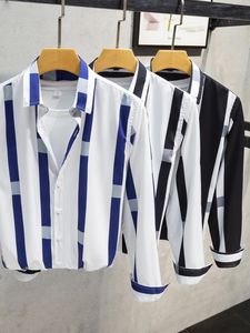Chemise à manches longues rayée pour homme, col rabattu, boutonnée, tissée, décontractée, printemps-été - Product Image 1