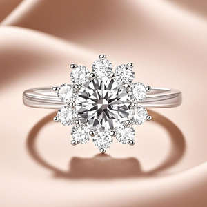 Bague de fiançailles et de mariage en argent sterling 925 avec tournesol, bijoux exquis, personnalisation de luxe, moissanite de couleur D, VVS, pour femmes - Product Image 4