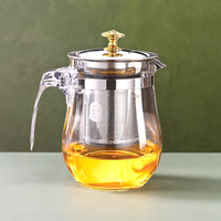 Cangkir Teh Kaca Borosilikat Stainless Steel Klasik Elegan 500ml, Tiupan Tangan, Tahan Panas, Dilengkapi Filter, Desain Bunga