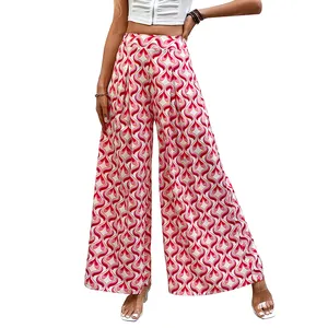 Pantaloni a gamba larga bohémien Casual da donna pantaloni lunghi da Yoga con stampa floreale rosa in vita elastica