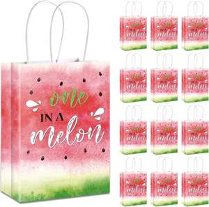 Bolsas de Regalo para Fiestas con Diseño de Sandía en Acuarela, Impresas en Flexografía sobre Papel Kraft Reciclable, Diseño de Una Sandía, para Cumpleaños de Verano - Product Image 1