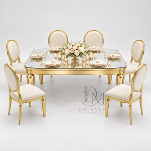 Table de réception rectangulaire moderne en verre miroir doré en acier inoxydable avec coins arrondis et pieds coniques pour la vente en gros - Product Image 3