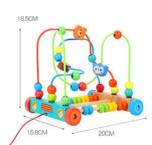 Jouet éducatif multifonctionnel en <span class=keywords><strong>bois</strong></span> MDF pour animaux, chariot à tirer, 0-3 ans, trotteur unisexe avec perles animales circulaires - Product Image 6