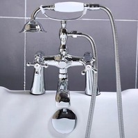 Robinet de bain en laiton antique à deux poignées, style rétro, mitigeur de baignoire mural - Ensemble douche