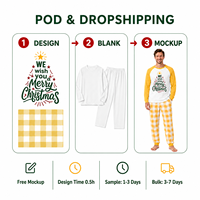 Pyjama de Noël personnalisé avec texte Joyeux Noël, motif arbre jaune, ensemble assorti pour la famille, en polyester, pour hommes, femmes et enfants, livraison directe, POD, MOQ 1 pièce