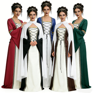 Robe de Cour Médiévale avec Cape, Couleur Contrastante, Taille Empire, Col Montant, en Mousseline, Longue, pour Fête d'Halloween et Jeu de Rôle - Product Image 5