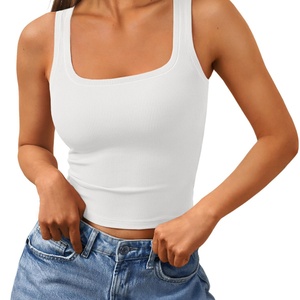 Camisetas sin mangas para mujer al por mayor, cuello cuadrado, estilo crop, acanaladas, para fitness y uso casual - Product Image 5