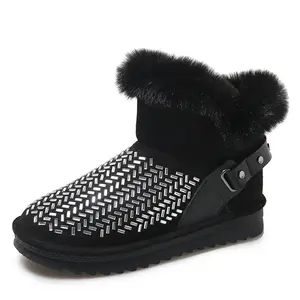 รองเท้าบูทลุยหิมะกันน้ำสำหรับผู้หญิงหนังแท้มีแบรนด์สำหรับฤดูหนาว