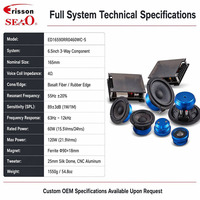 Système de haut-parleurs de voiture 3 voies avec woofer de 6,5 pouces, 60W RMS, 120W Max, 4 Ohms, cône en fibre de basalte, tweeter en aluminium CNC, fabrication OEM