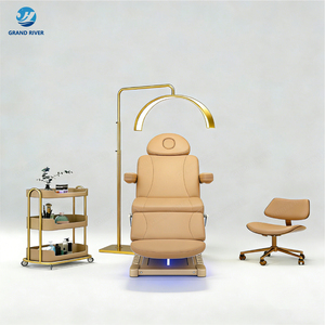 Juego de Muebles de Salón de Belleza de Lujo Profesional en Dorado, Cama de Masaje Eléctrica de 4 Motores, Cama Cosmética para Pestañas y Faciales con Lámpara - Product Image 2