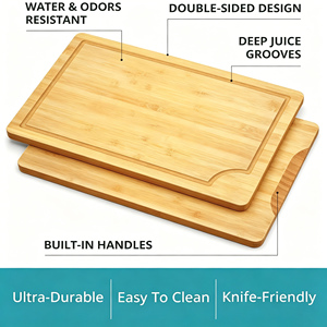 Ensemble de 3 planches à découper en bambou épais, grandes planches à découper en bois avec rainure pour les jus, double face, réversibles, planches de <span class=keywords><strong>cuisine</strong></span> organiques - Product Image 2