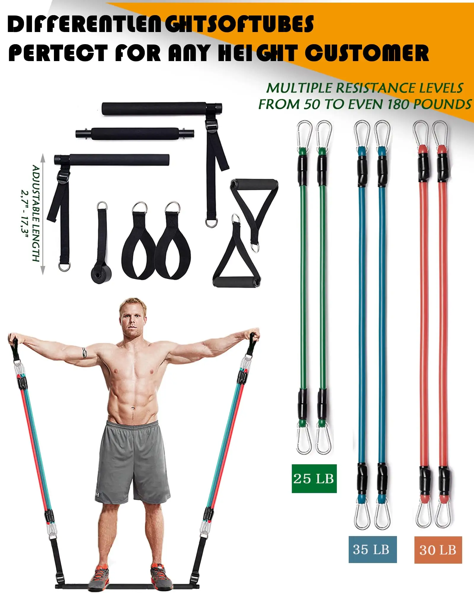 Home Gym Bar Kit dengan Band Resistensi Portabel Gym Workout Adjustable Pilates Bar System