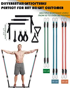 Kit de barra de academia para casa, com faixas de resistência, portátil, treino, ajustável, pilates, bar