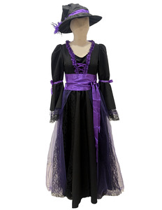 Ensemble <span class=keywords><strong>de</strong></span> costume <span class=keywords><strong>de</strong></span> sorcière pour femme, robe en polyester, élégante, violette et noire, avec chapeau, pour Halloween, cosplay, fête, tailles S-XL, East Costume - Product Image 2