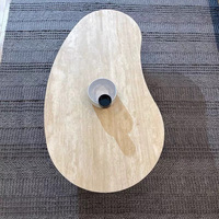 Table Basse Nordique en Pierre Naturelle et Pieds en Bois Massif, Nouveau Design Luxe pour Salon, Table Basse Italienne Irrégulière