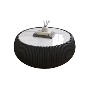 Bàn cà phê hiện đại hình trống bằng da, mặt bàn bằng đá cẩm thạch sáng màu, dành cho phòng khách - Product Image 6