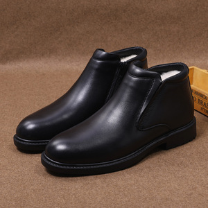 Botas de Invierno de Cuero Genuino Negro, Punta Redonda, Forro de Lana, Aislantes, Zapatos de Vestir para Hombre para Oficina y Carrera Profesional - Product Image 2