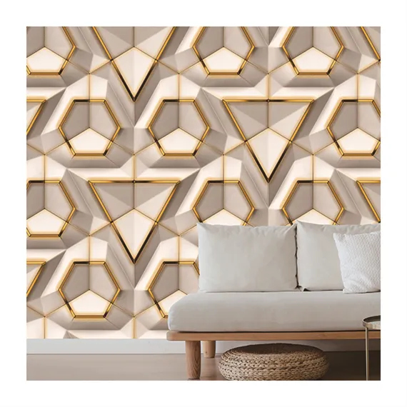 Moderne salon 3d géométrique papier peint PVC fond décoration murale couleur vive étanche 3d effet papier peint