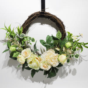 2024 nouveautés fleurs de mariage bricolage couronne de rotin naturel crème artificielle et couronne de coeur rose 45cm