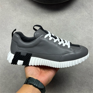 Black Genuine Leather Chunky Sneakers Men <b>Round</b> Toe Lace-up <b>Cushioned</b> Rubber Outsole All Seasons Walking Style Shoes - Product Image 4