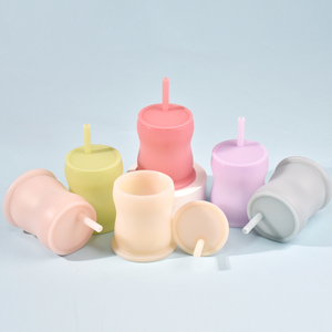 New Food Grade Silicone <b>Cup</b> With Straw Cap <b>Reusable</b> Drinkware For Travel Unisex Minimalist Design Solid Color Set - Product Image 1