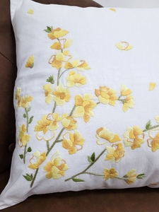 Fundas de Sofá Cuadradas de Lino Blanco con Bordado de Flores Amarillas, Bonitas Fundas de Almohada Bordadas, Cojín de Asiento Bordado - Product Image 4