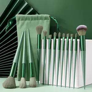 Gratis Monsters Matcha Groene 13 Pcs Professionele Synthetisch Haar Make-Up Borstel Set Vegan Cosmetica Borstels