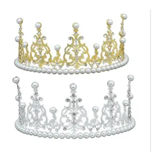 Birthday Cake Baking Tiara Accessories Plated Pearl Rhinestone Princess Girls Metal Pearl Crown